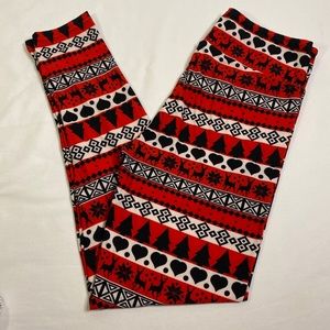 Women Soft Christmas Legging Deer Tree Heart Red Black Stretch Casual Yoga Pants